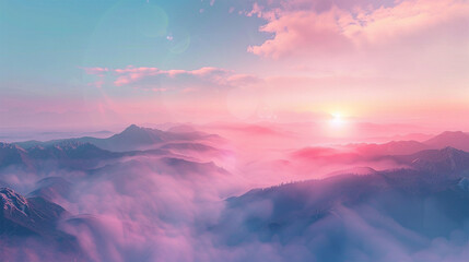 Beautiful foggy sunrise over mountains