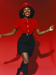 Vinyl Record Pin Up Model - A Woman In A Red Shirt And Black Skirt - 763198204
