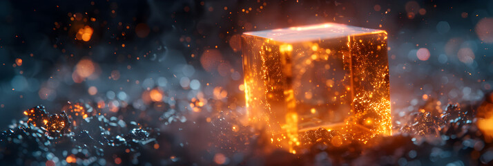 Orange Tech Cube Surrounded by Electromagnetic Fields,
Fire cube background