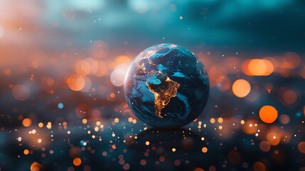 Planet Earth on the background of blurred lights of the city. Concept on business, politics,...