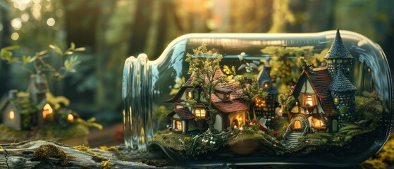 A fantasy house inside of the jar