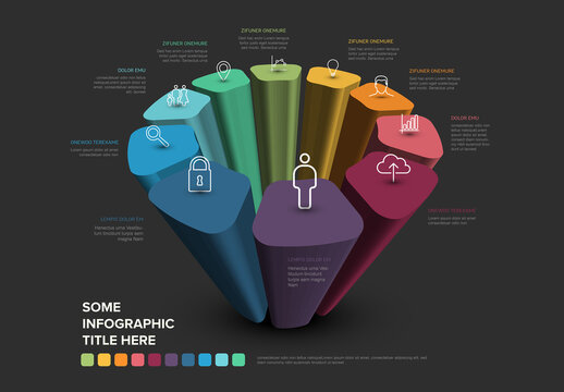 Vector icon elements in pastel circle multipurpose dark Infographic 3d shape template
