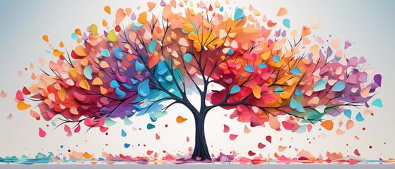 Abstract colorful illustration tree with leaves on hanging branches  background, abstraction wallpaper. - 763199836