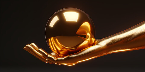 Mannequin Hand Holding Golden Ball, Open Palm Gesture Isolated On Black Background - A Hand Holding A Gold Ball - 763200670
