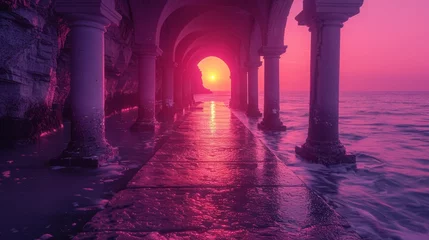 Fotobehang Cloister where luminous tides and spirituality merge © AlexCaelus
