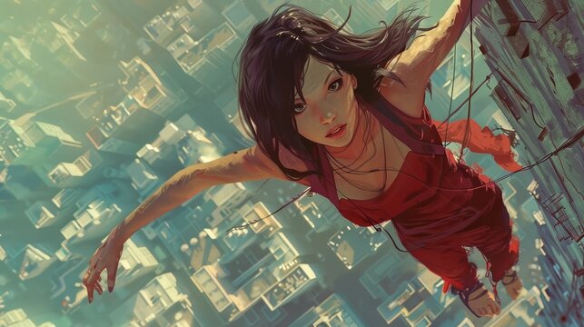 Dramatic in action Anime fantasy Character, game character, concept art, zoomed out portrait, Vertigo, environment, sunny day