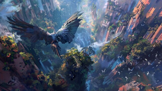 Dramatic in action Anime fantasy Character, game character, concept art, zoomed out portrait, Vertigo, environment, sunny day