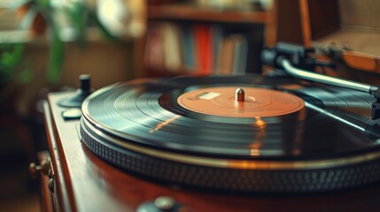Vintage Vinyl Record Player. Antique Turntable Spinning Records - obrazy, fototapety, plakaty