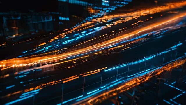 Abstract visuals of intersecting blue and orange lights depicting motion faster than the speed of light.
