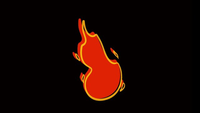 Cartoon loop animation fire or flame isolated on black and white background. Video motion graphic element.