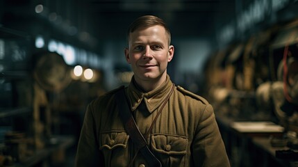 Face of a volunteer working in a military museum