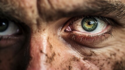 Eyes of a military volunteer participating in charitable events for families of the fallen - obrazy, fototapety, plakaty