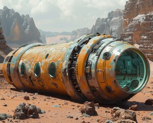 Unearthly capsule in a starship graveyard