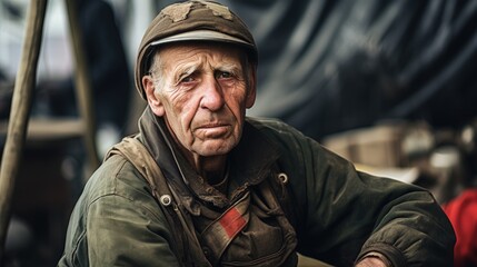 Obraz premium Face of a volunteer working in a military museum