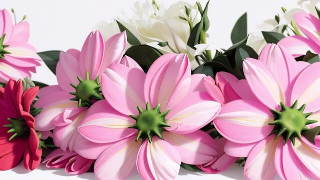 close up bouquet pink flowers on white background. beautiful floral gift. ai.