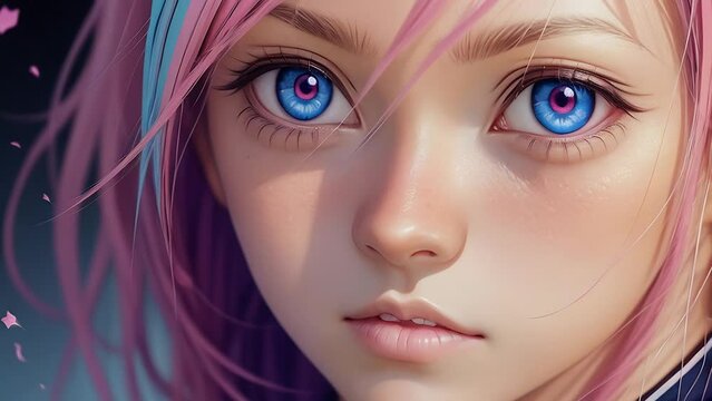 portrait cute pretty girl with pink hair and blue eyes in anime style. ai.