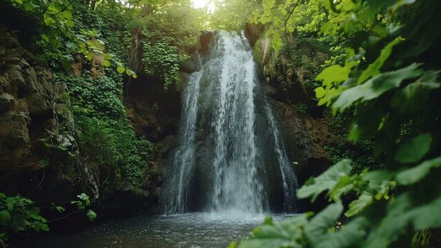 waterfall in the forest, seamless looping 4k animation video background 