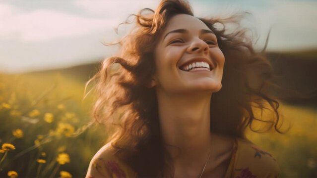 Portrait of a woman, person,Woman enjoying nature, hair blowing in the wind
