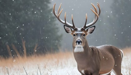 A Buck With Antlers Catching The First Snowflakes Upscaled