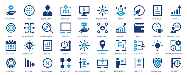 Management icon collection. 40 flat icons for business, manager, strategy, marketing, teamwork etc.