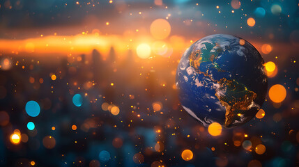 Planet Earth on the background of blurred lights of the city. Concept on business, politics,...