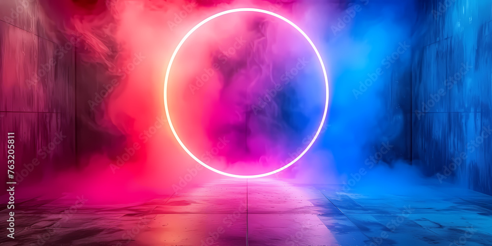 Aufkleber abstract neon background with illuminated cloud and round geometric arch - a circular light in a smo
