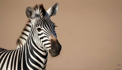 Fototapeta na wymiar A Zebra With Its Ears Pricked Forward In Curiosity Upscaled