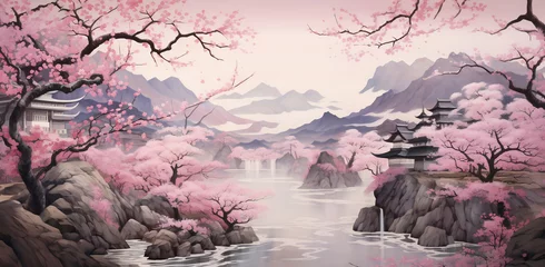 Zelfklevend Fotobehang Mountain landscape with trees © Canvas Alchemy