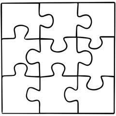 Puzzle grid template. 9 piece puzzle, thinking game. Business assembling metaphors or puzzles, challenge game, vector illustration