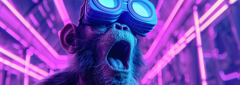 Monkey wearing VR enjoying the futuristic world