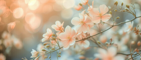 A close up of a tree with pink flowers. Concept of beauty and tranquility