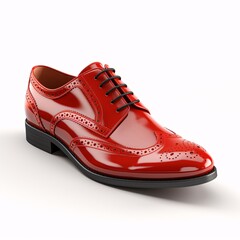 a red shiny shoe with black laces