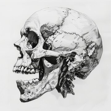 a drawing of a skull