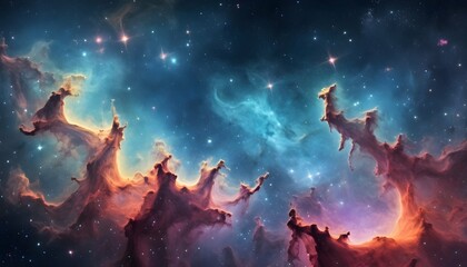 Obraz na płótnie Canvas A Cosmic Inspired Artwork Featuring Vibrant Nebula Upscaled 2