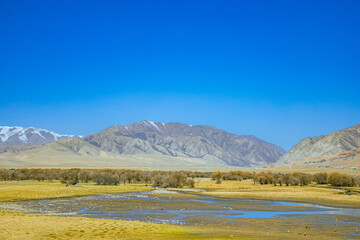 Aba Qiang and Tibetan Autonomous Prefecture, Sichuan Province - mountains and grassland scenery under the blue sky