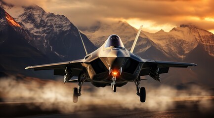 A F35 fighter jet getting ready to take off on

 - obrazy, fototapety, plakaty