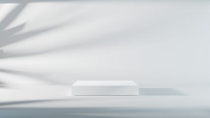 White empty podium or pedestal display on white background. 3D rendering.