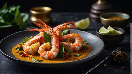 
Delight in the savory elegance of roasted shrimp, accompanied by fresh tomatoes, vibrant greens,...