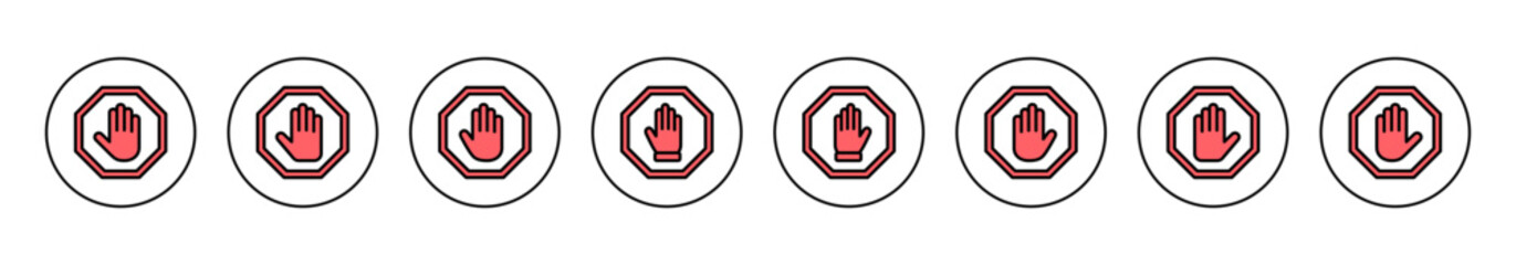 Obraz premium Stop icon vector illustration. stop road sign. hand stop sign and symbol. Do not enter stop red sign with hand