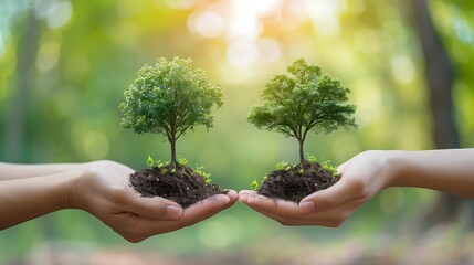 tree in two hands with very different environments Earth Day-Global Warming and Pollution