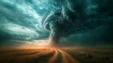 Tornado In Stormy Landscape - Climate Change And Natural Disaster Concept