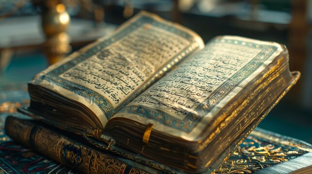 Close-up of Quran open to Ramadan verses