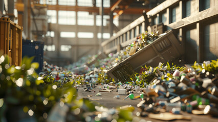 Obraz premium Endless heaps of colorful recycling materials scattered across a factory floor.
