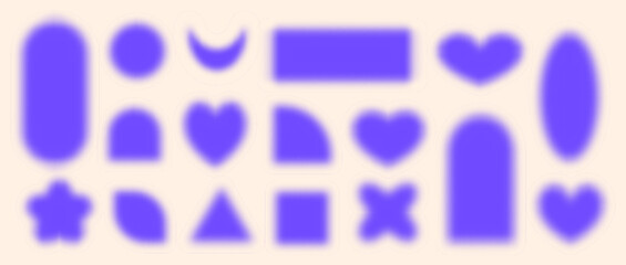 Abstract blurry shapes, with soft edges, blurry circle, heart, flower, oval, arch. Modern vector set of Various silhouette shapes with blur effect.