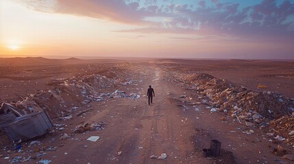 alone in a pile of garbage at the end of the world - obrazy, fototapety, plakaty