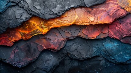 Vibrant Hues in Rock Wall Close Up - Background, Texture - obrazy, fototapety, plakaty
