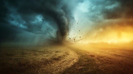 Tornado In Stormy Landscape - Climate Change And Natural Disaster Concept