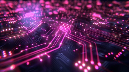 Obraz premium Cyber connection in advanced technology business closeup neon circuitry dynamic flow