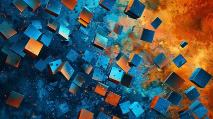 Floating Cubes Abstract Painting - Background, Wallpaper