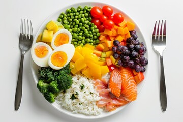 Health-Boosting Meal on Plate Showcasing Dietary Diversity, Top Angle